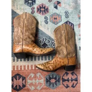 Vintage Justin 8931 Full Quill Ostrich Cowboy Boots – Tan, Size 10D 1990s